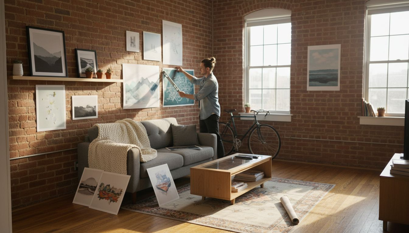 Couple decorating stylish small urban apartment