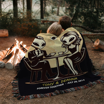 Personalized Alien Couple Woven Blanket Custom Romantic Gift Throw