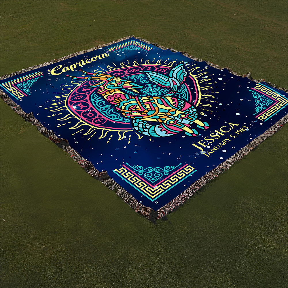 Capricorn Zodiac Woven Blanket Personalized Astrology Gift Custom Throw