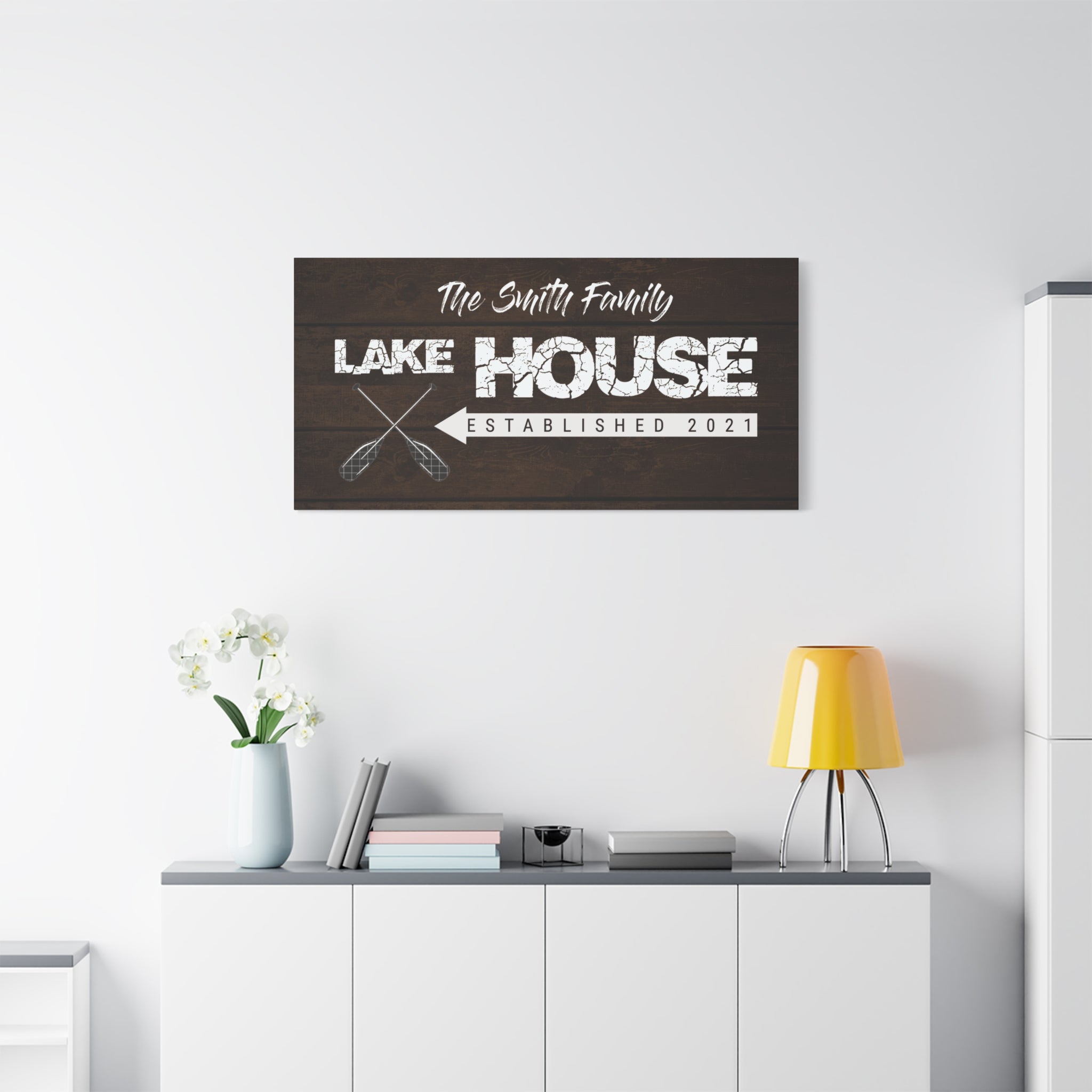 Lake House Paddles Family -Dark Oak- Premium Custom Canvas Wall Art