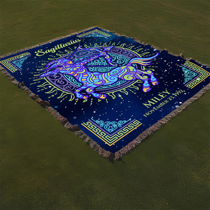 Personalized Sagittarius Zodiac Woven Blanket Astrology Gift Custom Throw