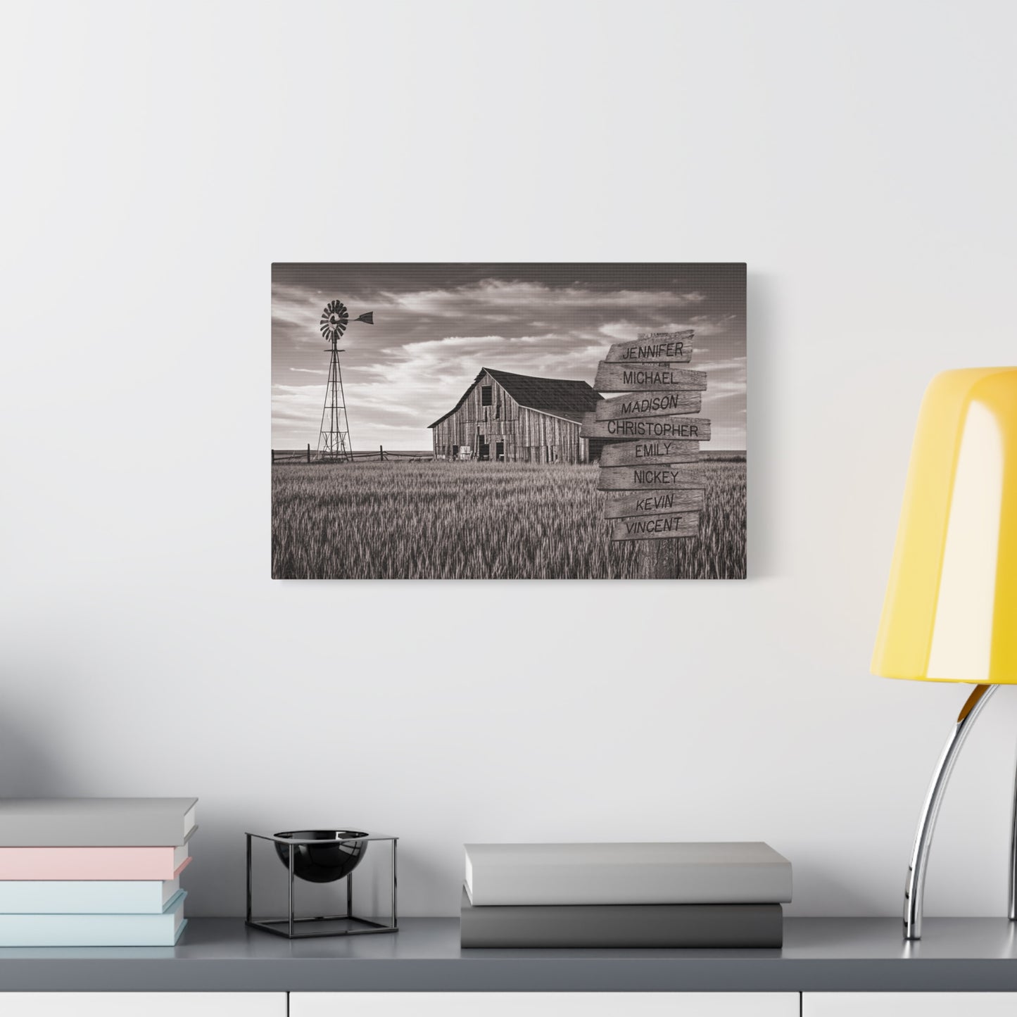 Barn Wheat Field - Multi-Names Premium Custom Canvas Wall Art hanging on wall above counter. 