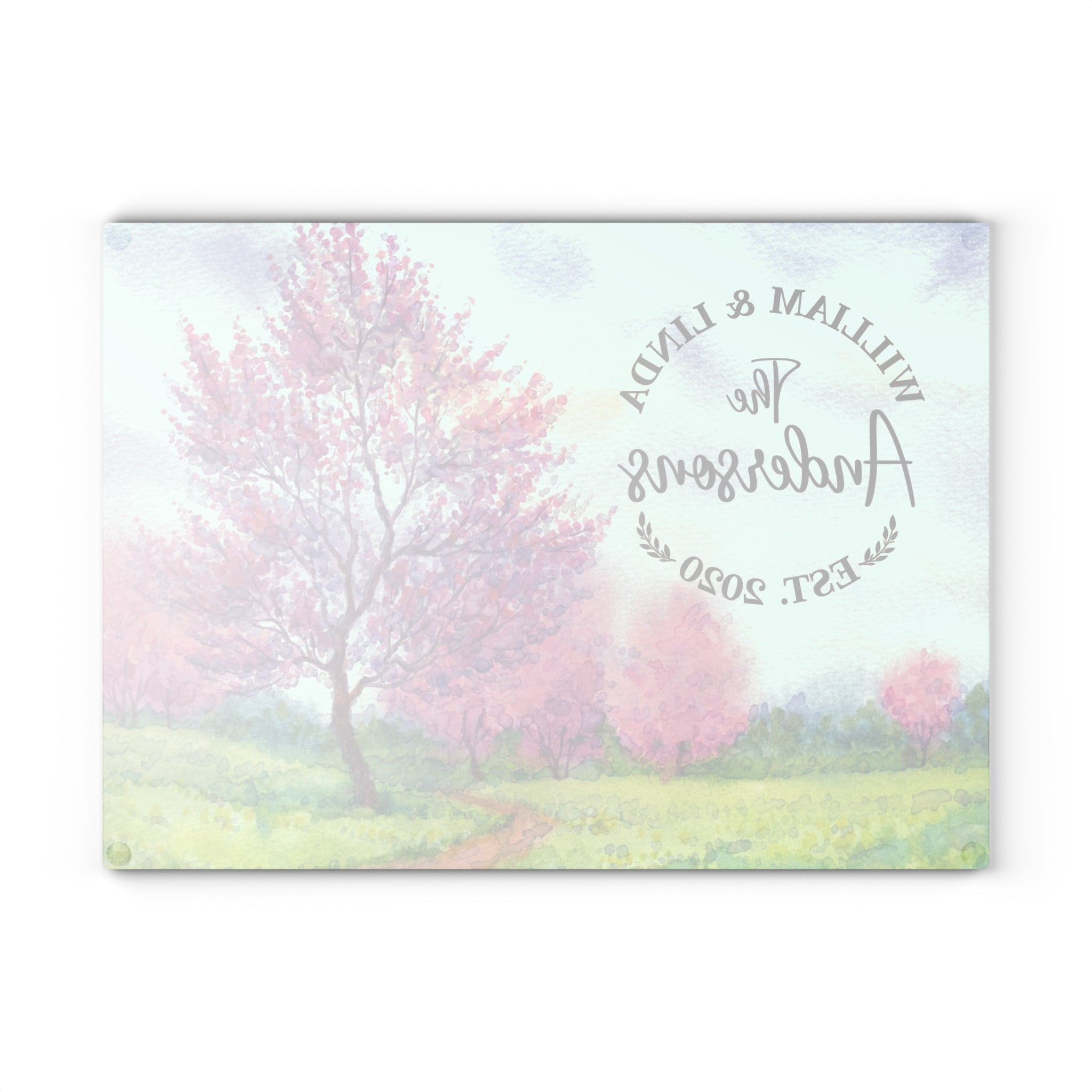 Personalized Cherry Blossom Trees Cutting Board – 20 Custom Designs, Tempered Glass, Housewarming, Wedding & Real Estate Gifts - Available in 2 Sizes: 8x11 & 11x15  - DESIGN 9