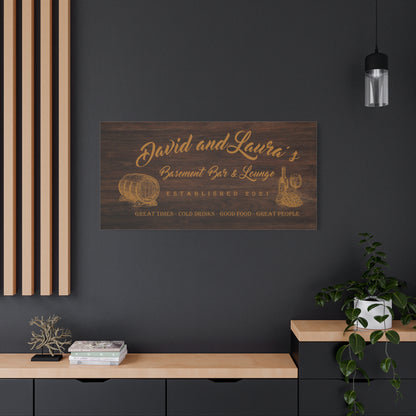 Basement Bar Lounge - Oak Wood -Family Premium Custom Canvas Wall Art