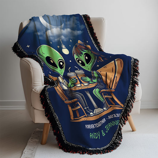 Personalized Alien Couple Coffee Shop Woven Blanket Custom Romantic Gift Throw