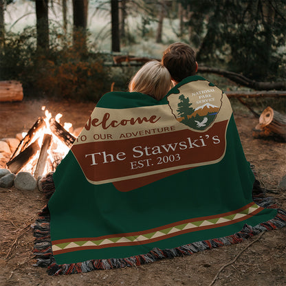 Personalized National Park Camping Woven Blanket Custom Family Adventure Throw