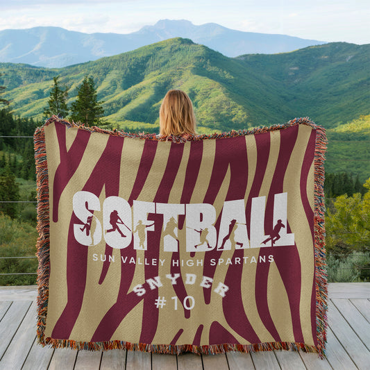 Personalized Softball Player Woven Blanket Throw – Custom Athlete Gift