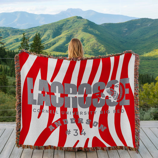 Personalized Lacrosse Player Woven Blanket Throw – Custom Athlete Gift