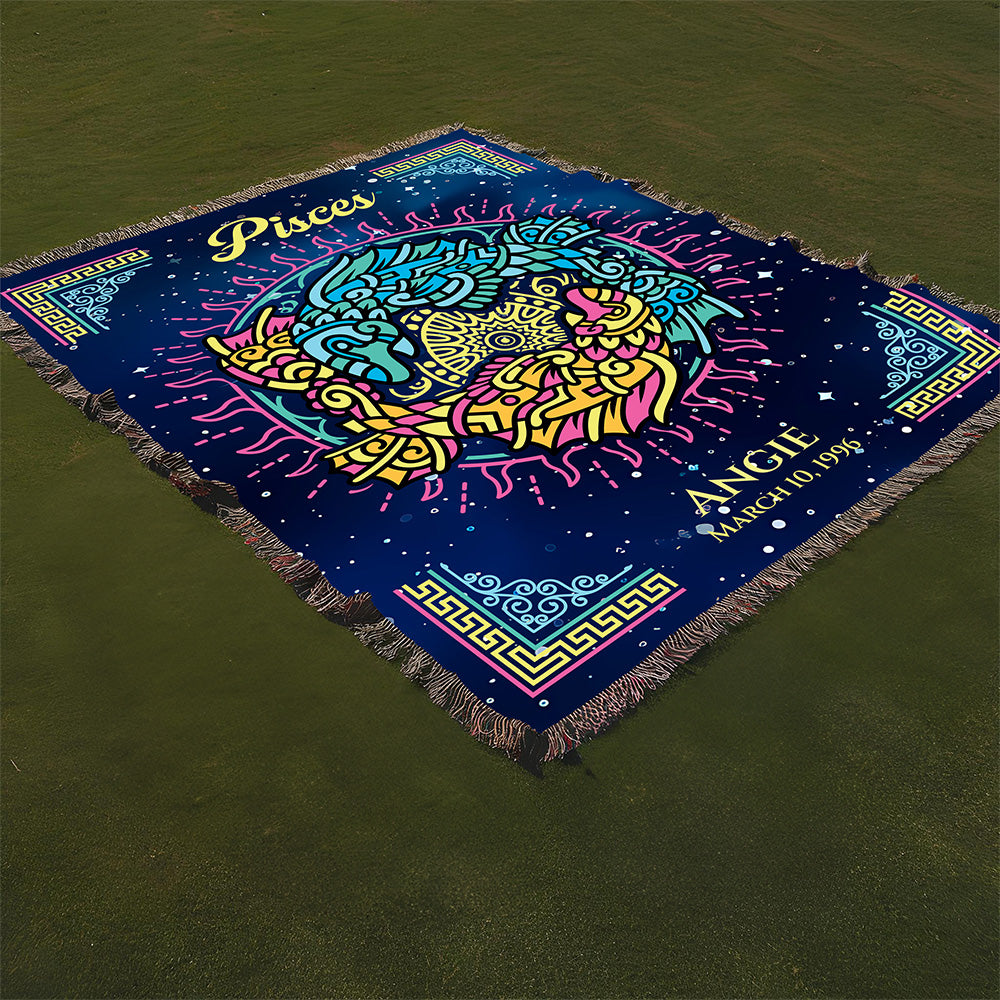 Personalized Pisces Zodiac Woven Blanket Astrology Gift Custom Throw