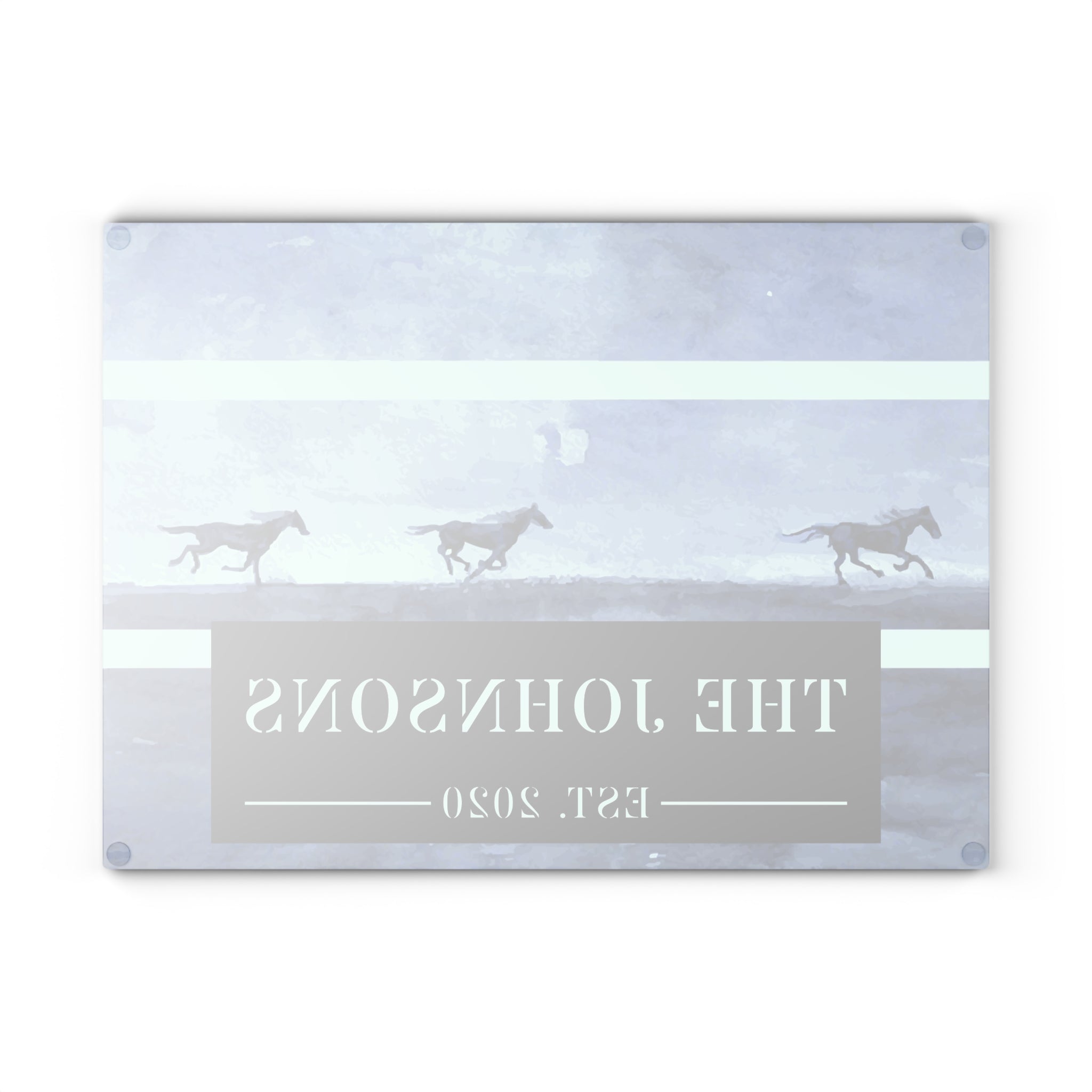 Personalized Wild Running Horses Glass Cutting Board – 20 Custom Designs, Tempered Glass, Housewarming, Wedding & Real Estate Gifts - Available in 2 Sizes: 8x11 & 11x15  - DESIGN 1