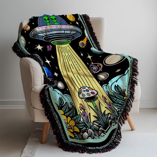 Personalized Alien Couple UFO Woven Blanket Custom Space Gift Throw