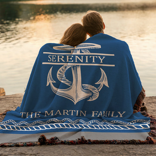 Personalized Anchor Family Woven Blanket Custom Boat and Family Name Throw