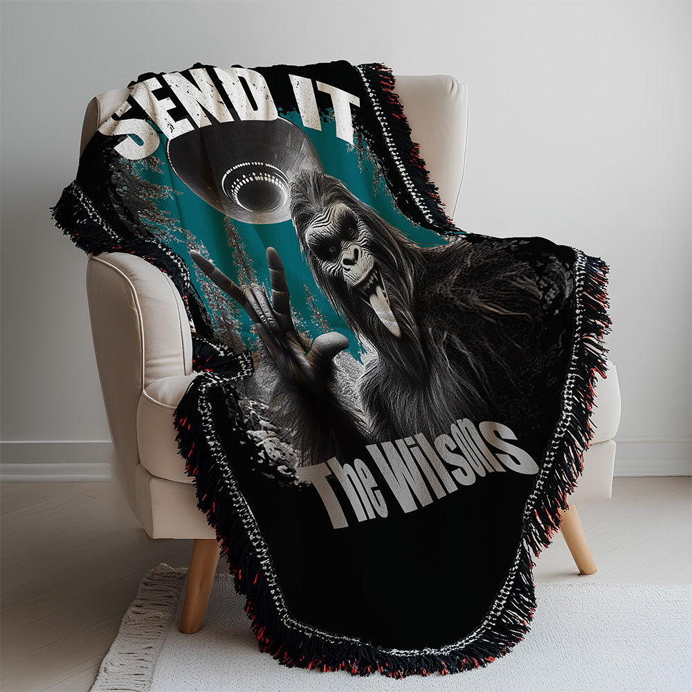 Personalized Bigfoot “Send It” Woven Blanket Custom Funny Gift Throw