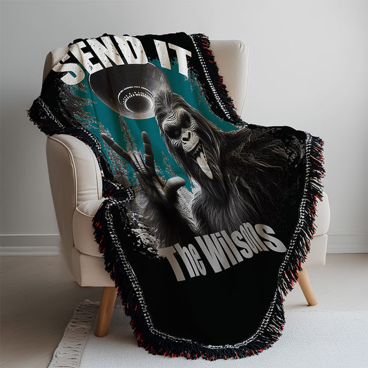 Personalized Bigfoot “Send It” Woven Blanket Custom Funny Gift Throw