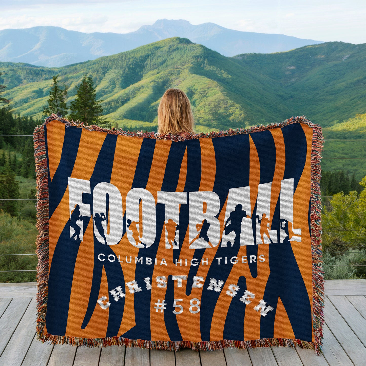 Personalized Football Player Woven Blanket Throw – Custom Athlete Gift