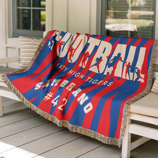 Personalized Football Player Woven Blanket Throw – Custom Athlete Gift