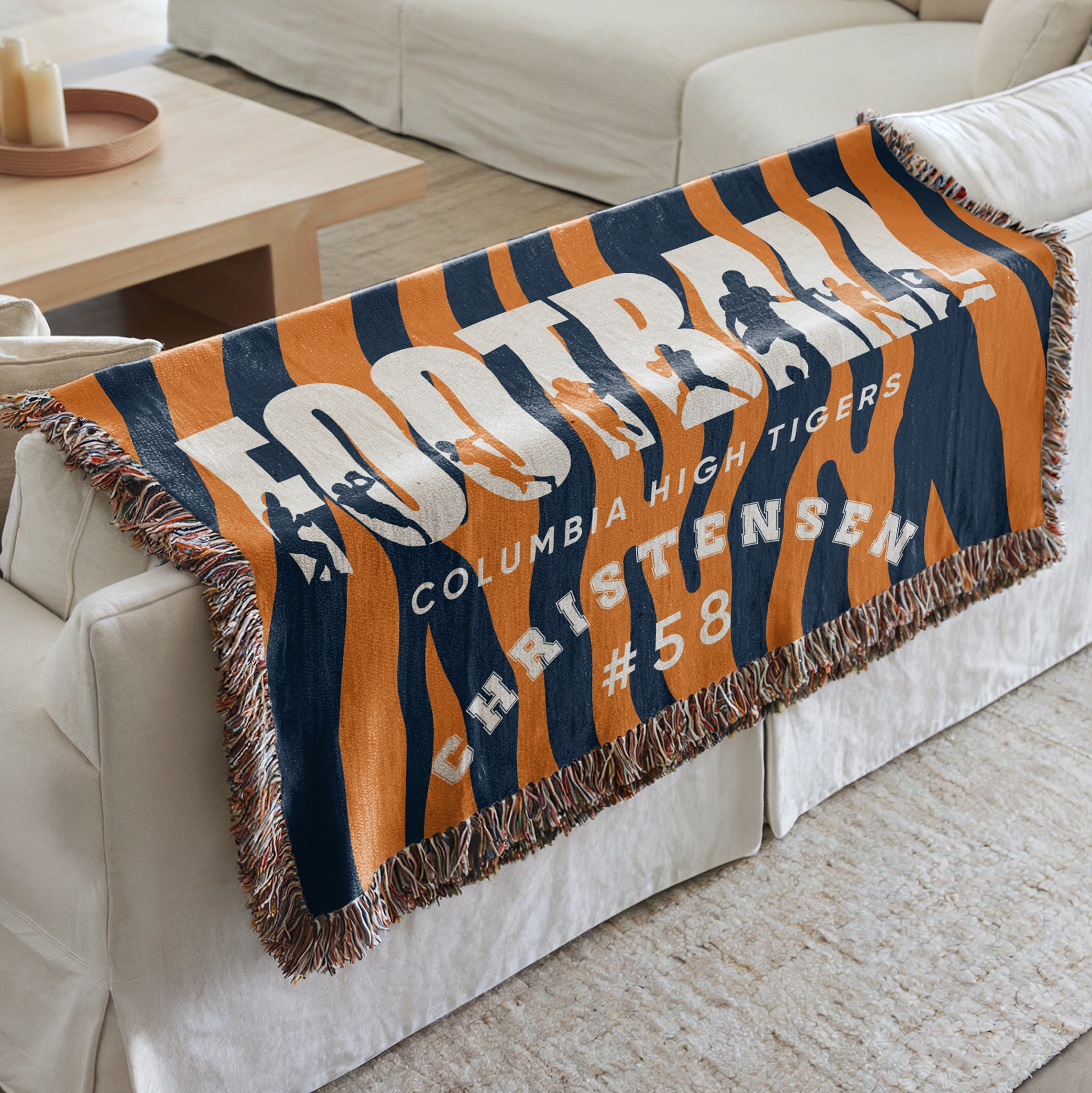 Personalized Football Player Woven Blanket Throw – Custom Athlete Gift