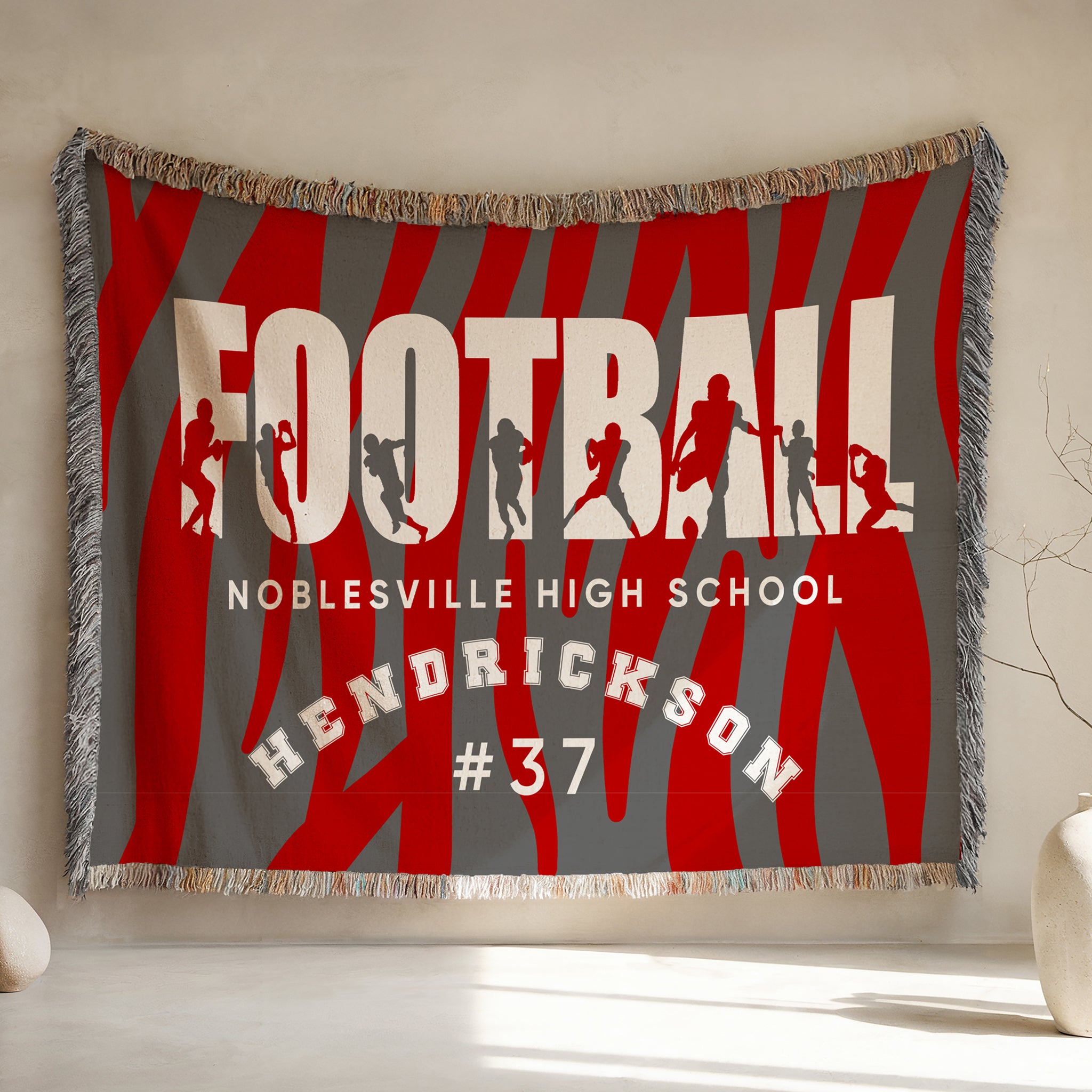Personalized Football Player Woven Blanket Throw – Custom Athlete Gift