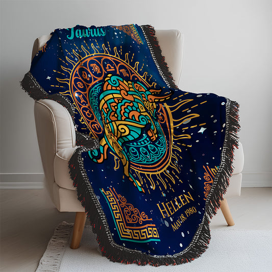 Personalized Taurus Zodiac Woven Blanket Astrology Gift Custom Throw