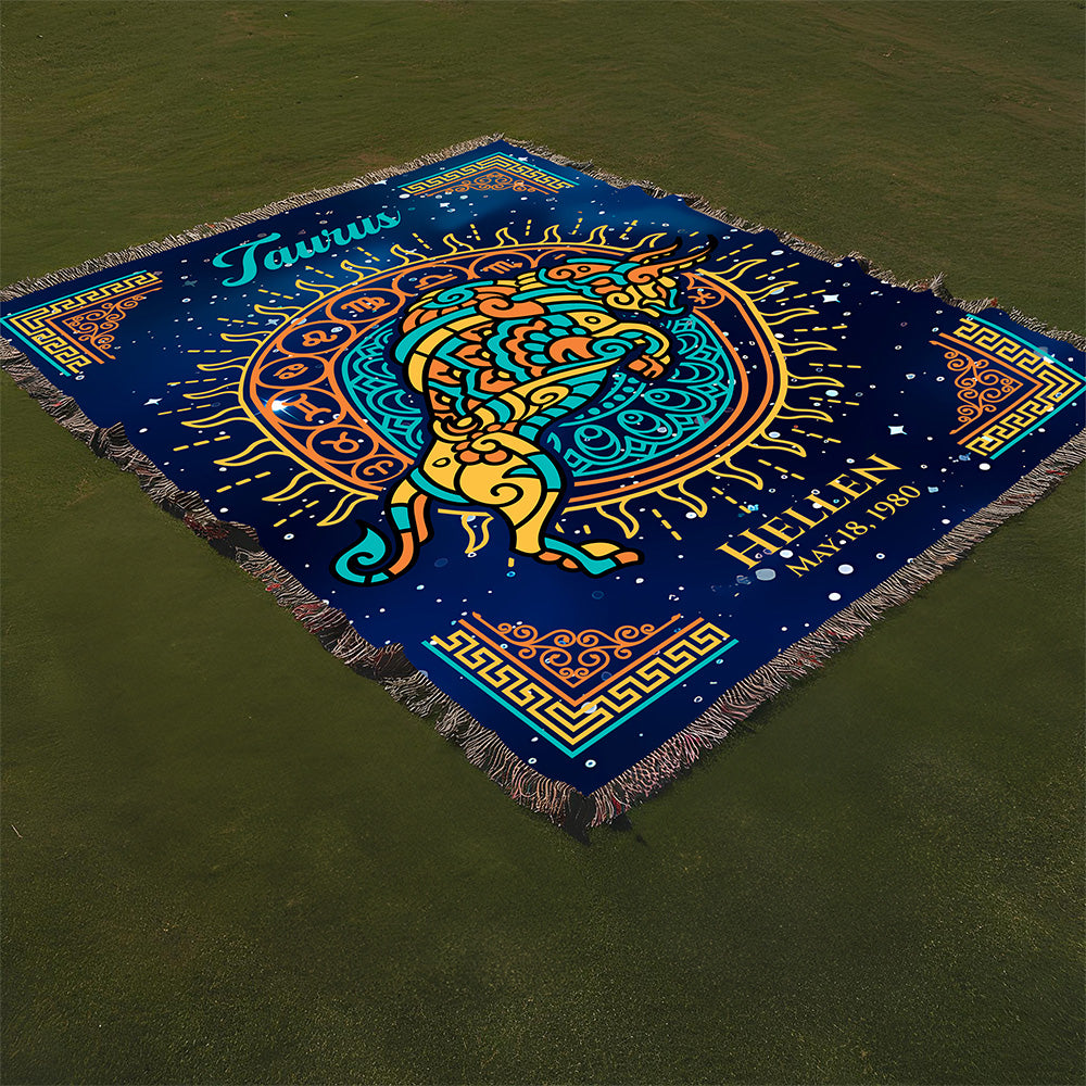 Personalized Taurus Zodiac Woven Blanket Astrology Gift Custom Throw