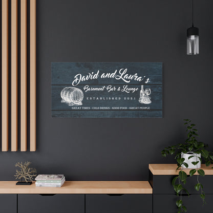 Basement Bar Lounge - Blue Wood -Family Premium Custom Canvas Wall Art