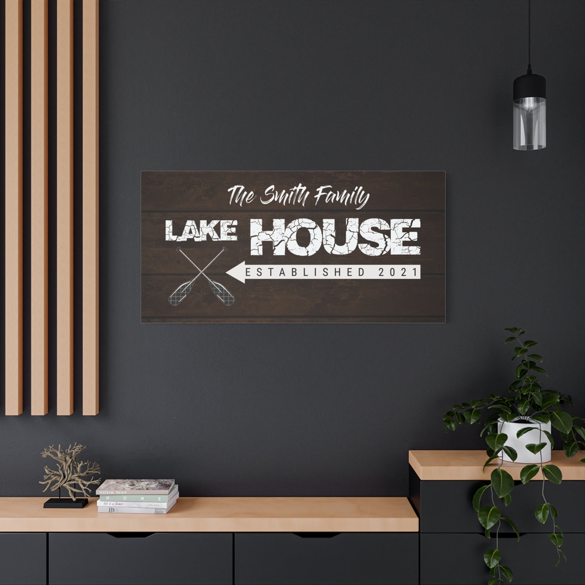 Lake House Paddles Family -Dark Oak- Premium Custom Canvas Wall Art