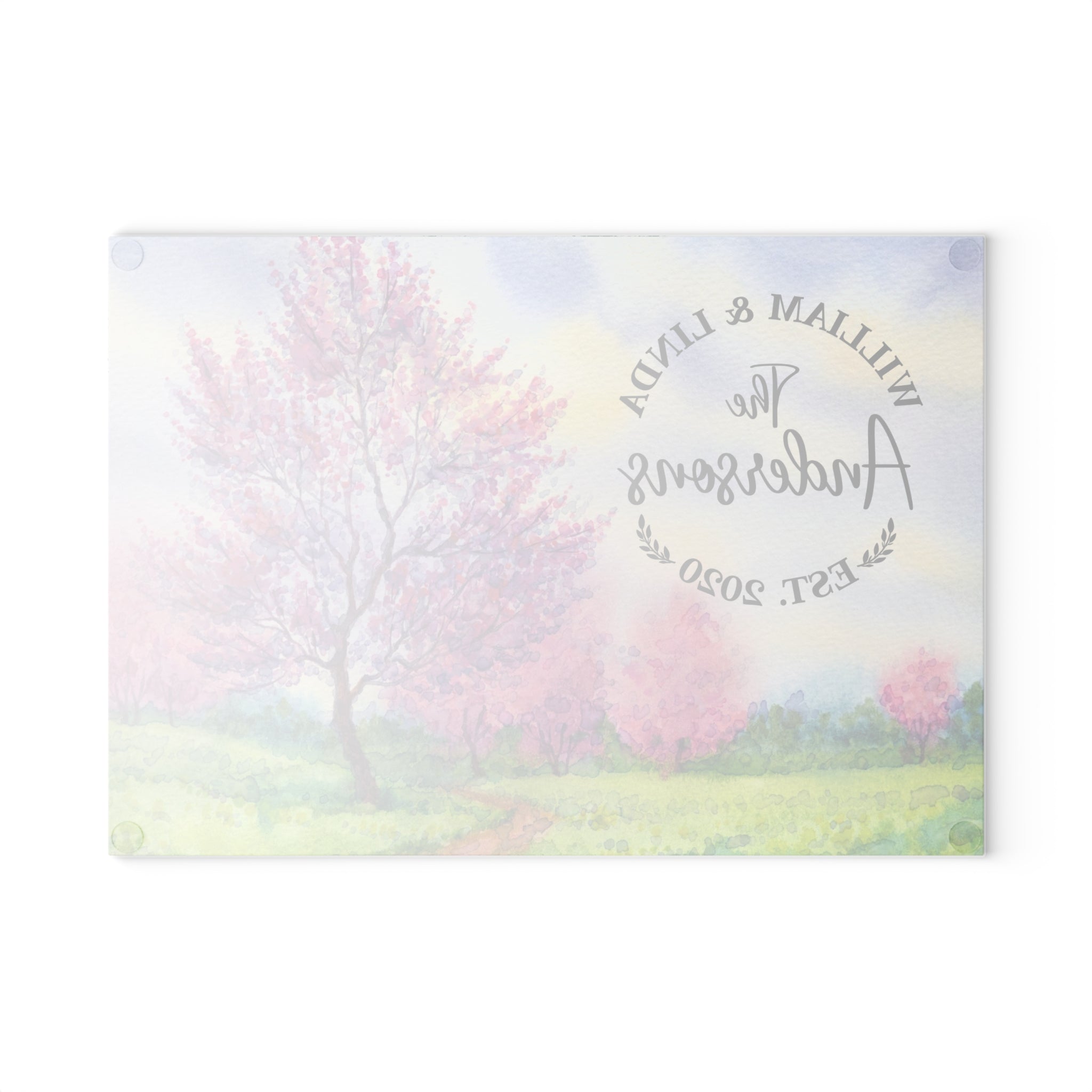 Personalized Cherry Blossom Trees Cutting Board – 20 Custom Designs, Tempered Glass, Housewarming, Wedding & Real Estate Gifts - Available in 2 Sizes: 8x11 & 11x15  - DESIGN 9