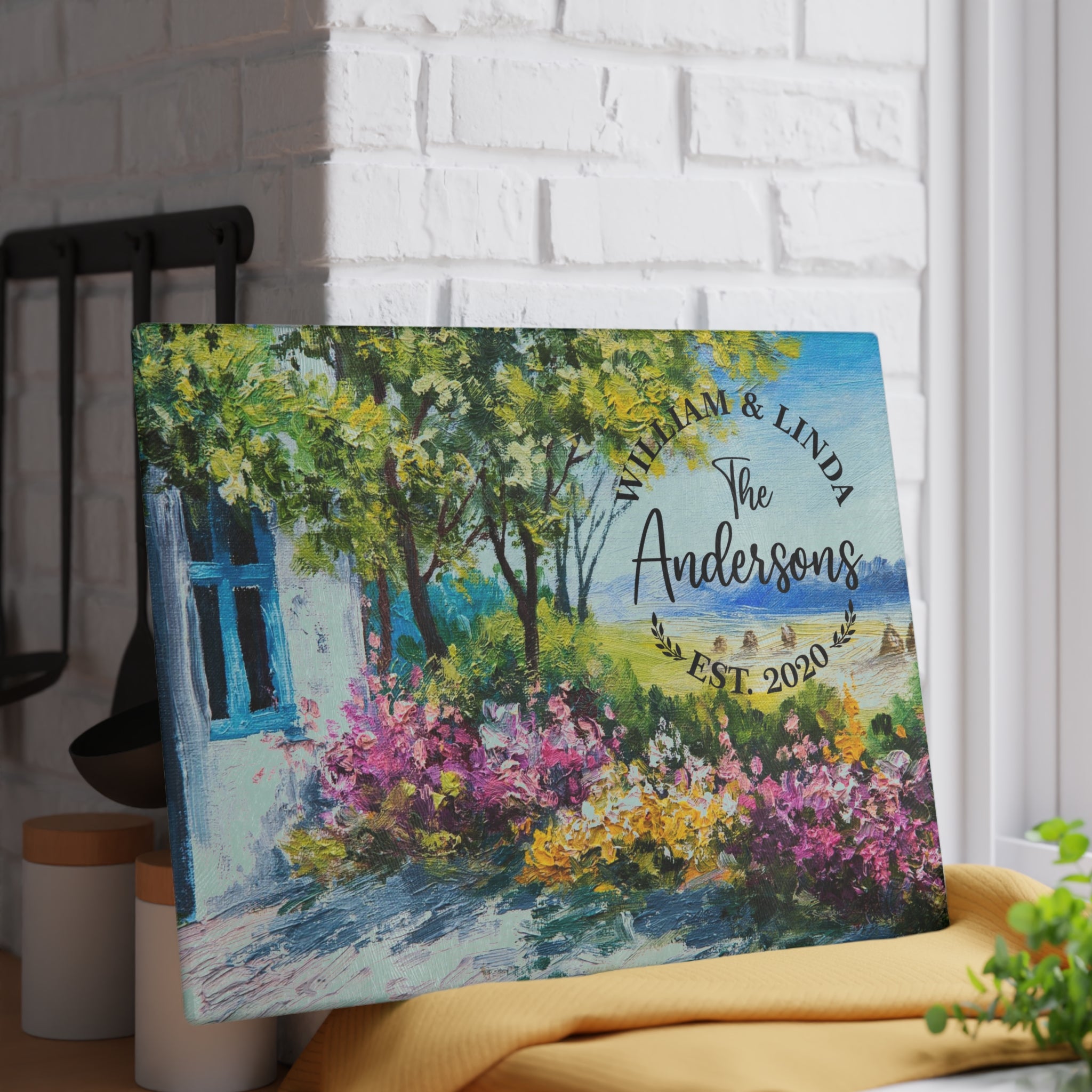 Personalized Flower Garden Cutting Board, 20 Designs | 8x11 and 11X15 | , Tempered Glass Board, Housewarming Gift, Wedding Gifts, Real Estate Closing Gift, Kitchen Sign, Cheese Board - Premium Glass Cutting Board - DESIGN 8