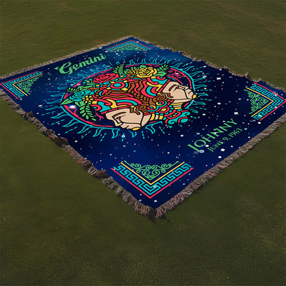 Personalized Gemini Zodiac Woven Blanket Astrology Gift Custom Throw