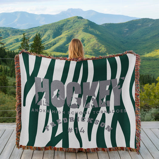 Personalized Hockey Player Woven Blanket Throw – Custom Athlete Gift