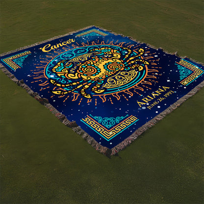Personalized Cancer Zodiac Woven Blanket Astrology Gift Custom Throw