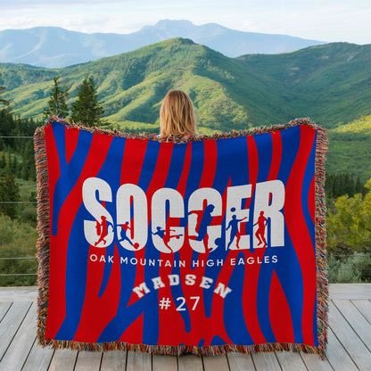 Personalized Soccer Player Woven Blanket Throw – Custom Athlete Gift