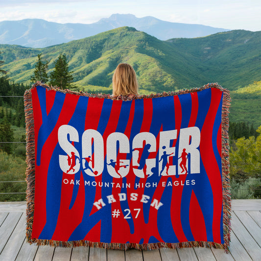 Personalized Soccer Player Woven Blanket Throw – Custom Athlete Gift