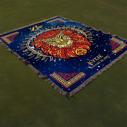 Personalized Leo Zodiac Woven Blanket Astrology Gift Custom Throw