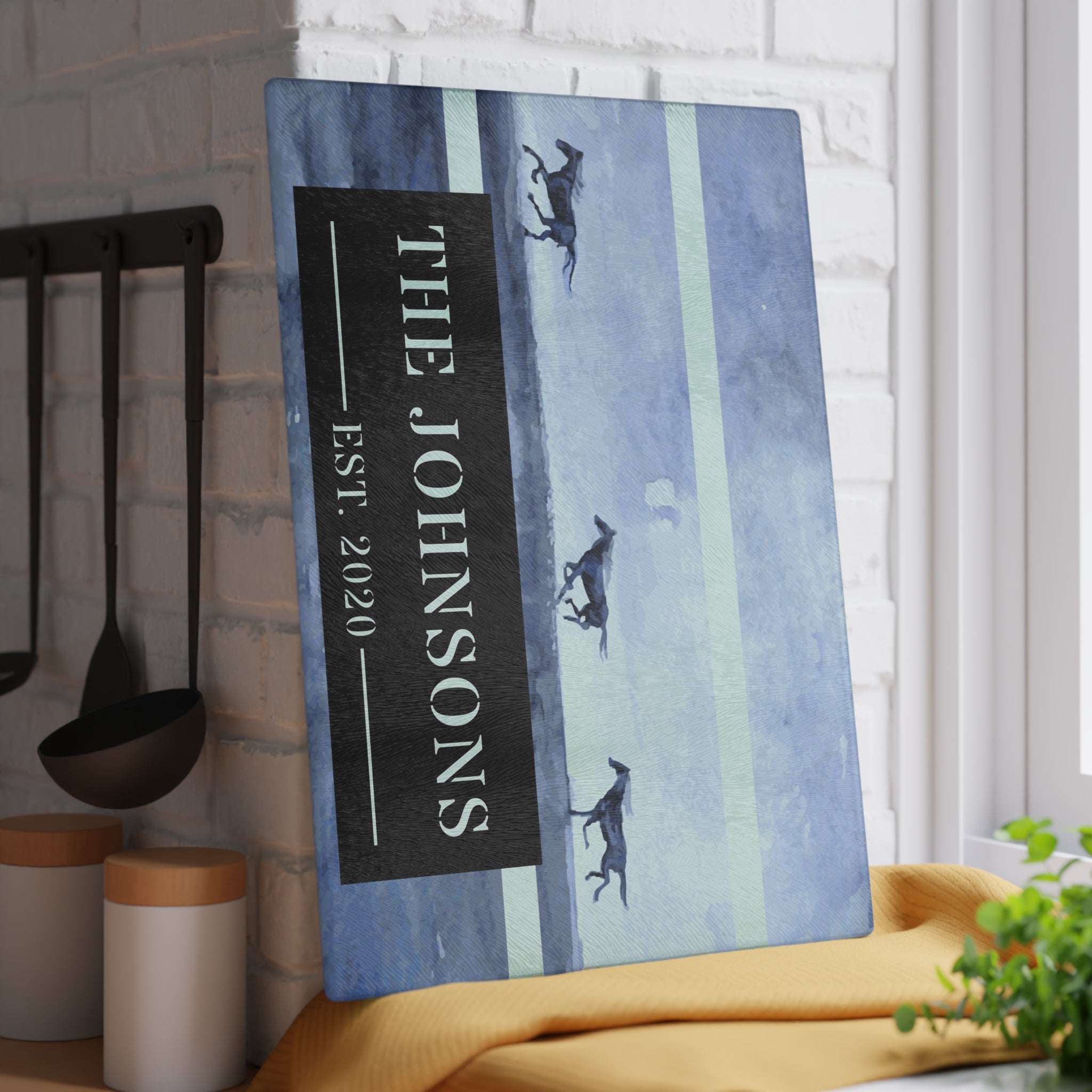 Personalized Wild Running Horses Glass Cutting Board – 20 Custom Designs, Tempered Glass, Housewarming, Wedding & Real Estate Gifts - Available in 2 Sizes: 8x11 & 11x15  - DESIGN 1