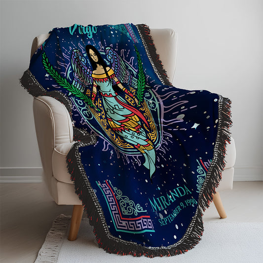 Personalized Virgo Zodiac Woven Blanket Astrology Gift, Custom Throw