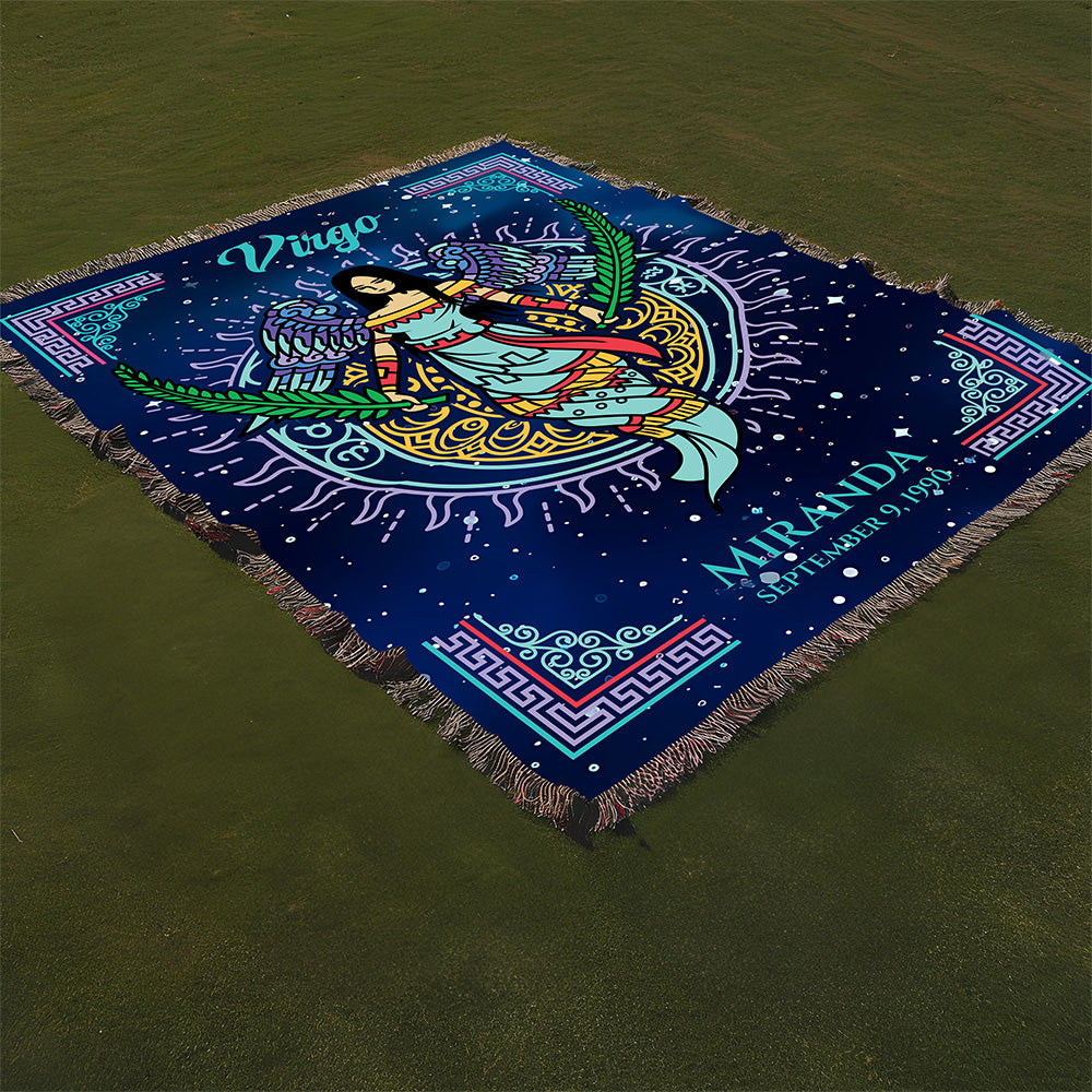 Personalized Virgo Zodiac Woven Blanket Astrology Gift, Custom Throw