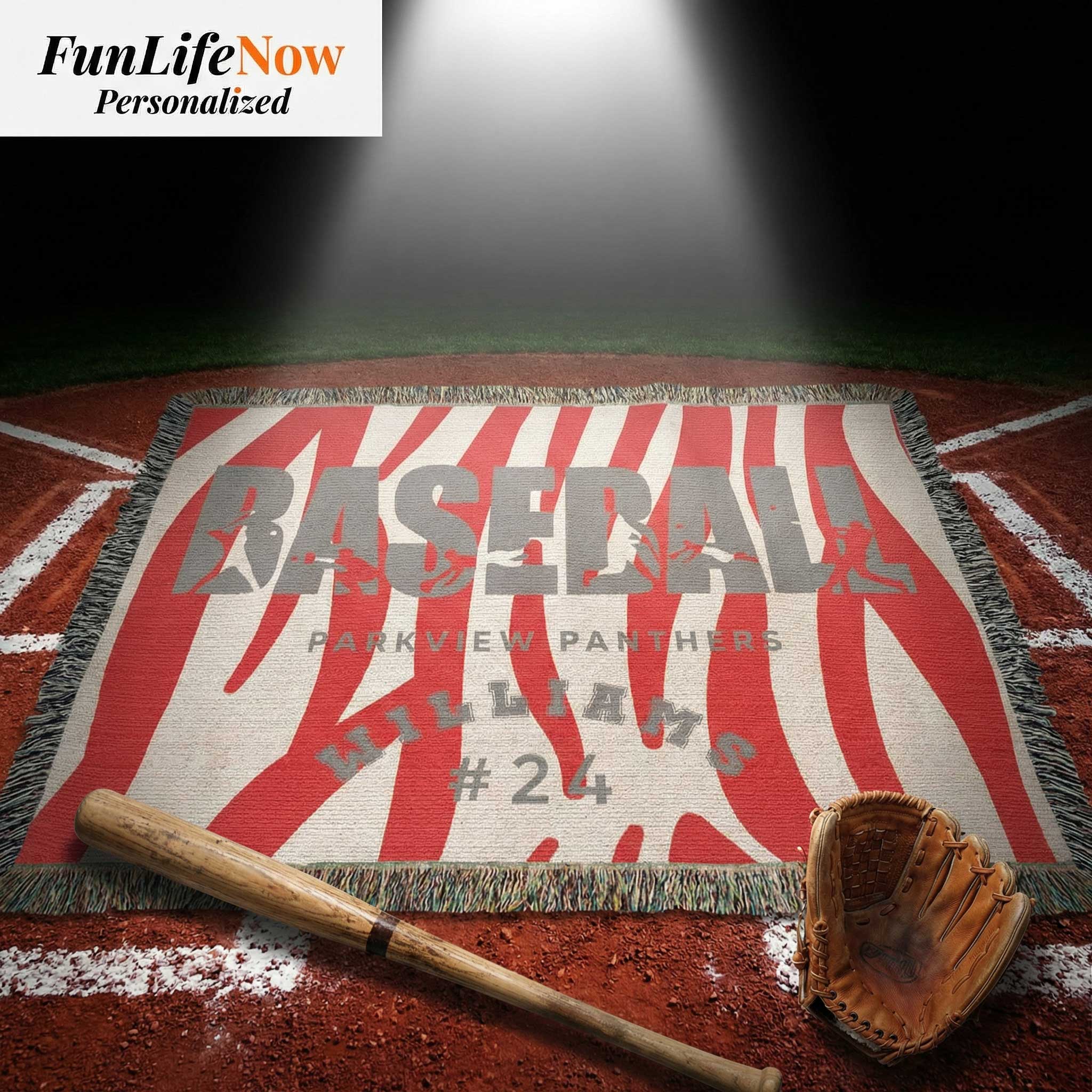 Baseball Player Personalized Woven Blanket – Custom Athlete Gift