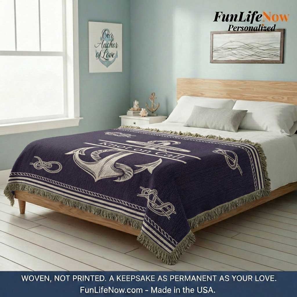 Personalized Nautical Knots Woven Blanket Custom Boat Name Throw