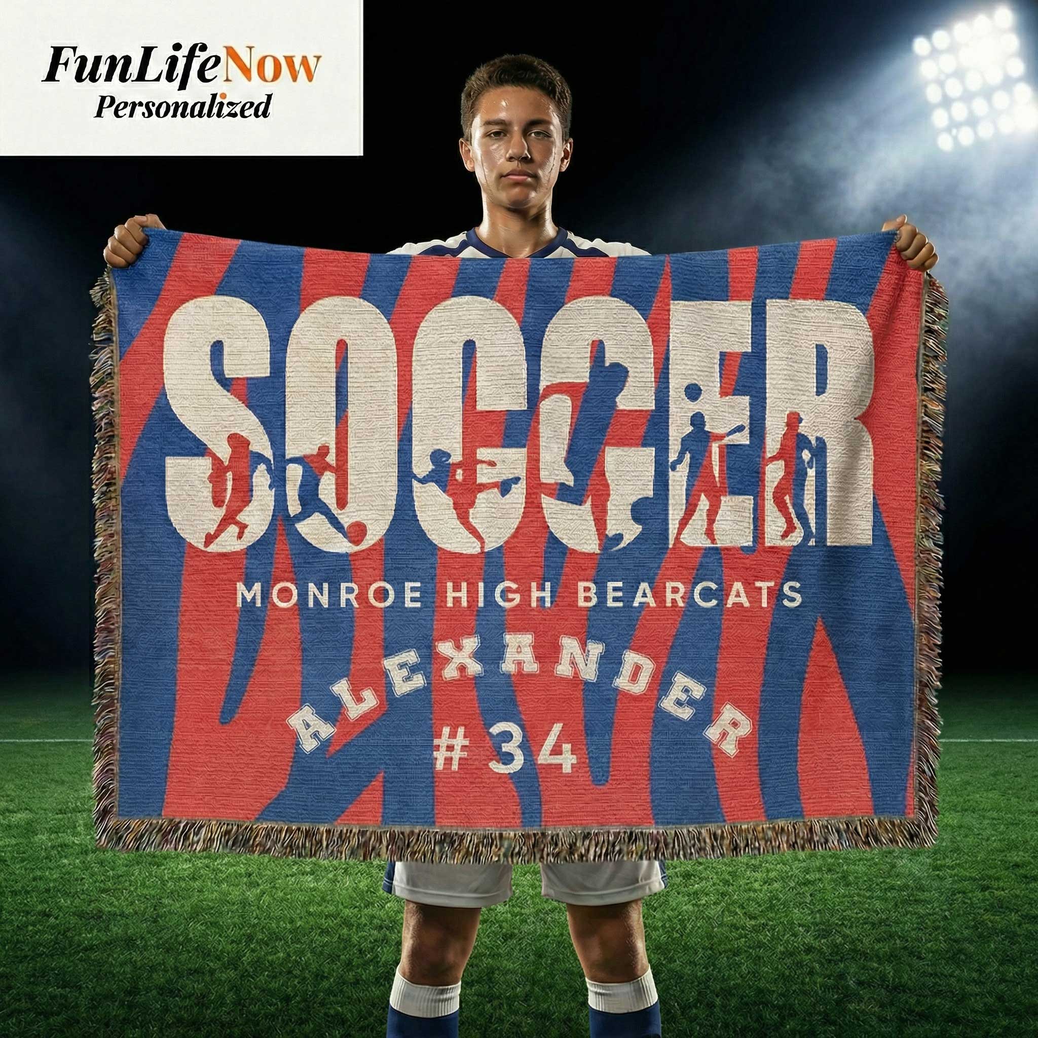 Soccer Player Personalized Woven Blanket – Custom Athlete Gift
