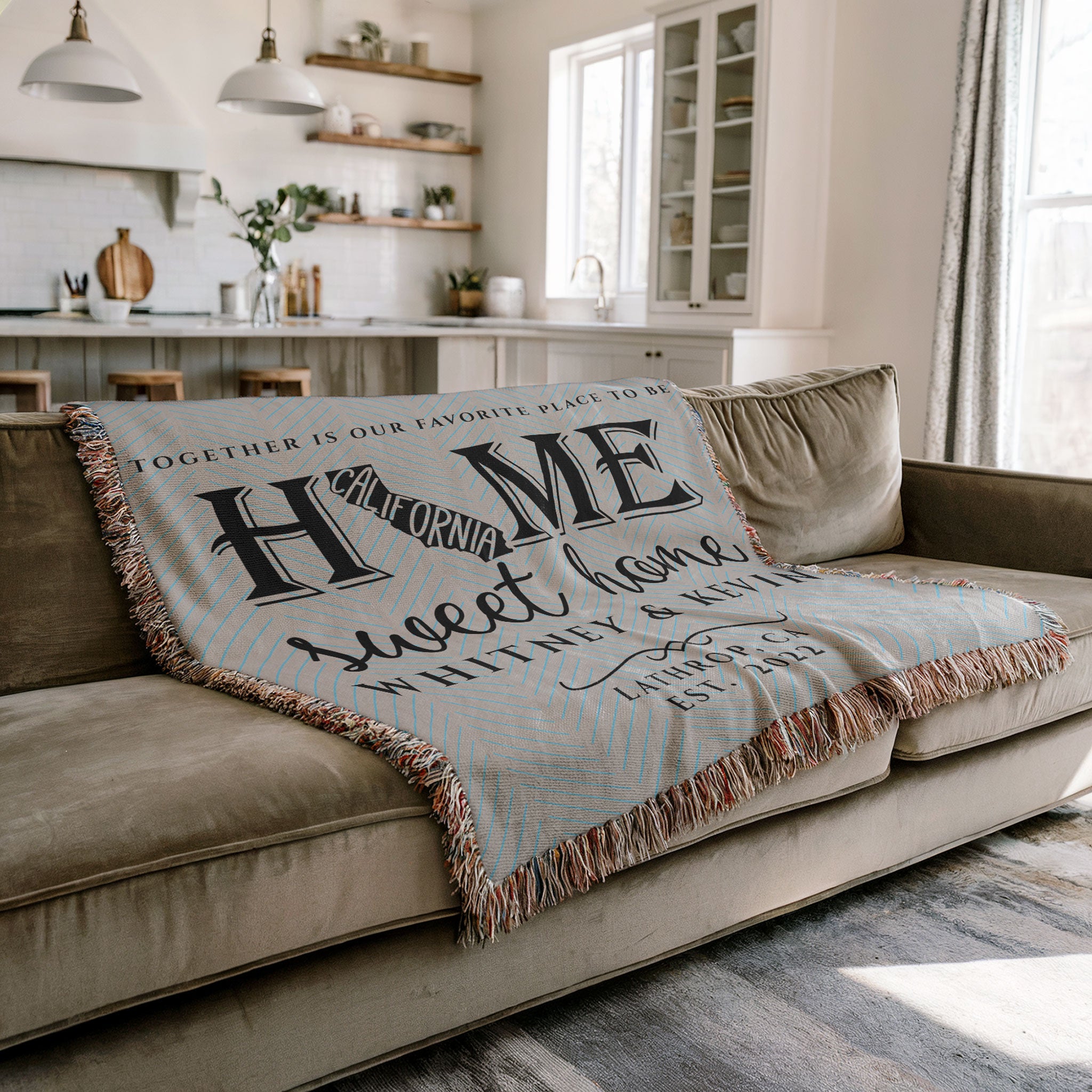 Personalized California Woven Blanket – Custom Home State Throw with Name & Location