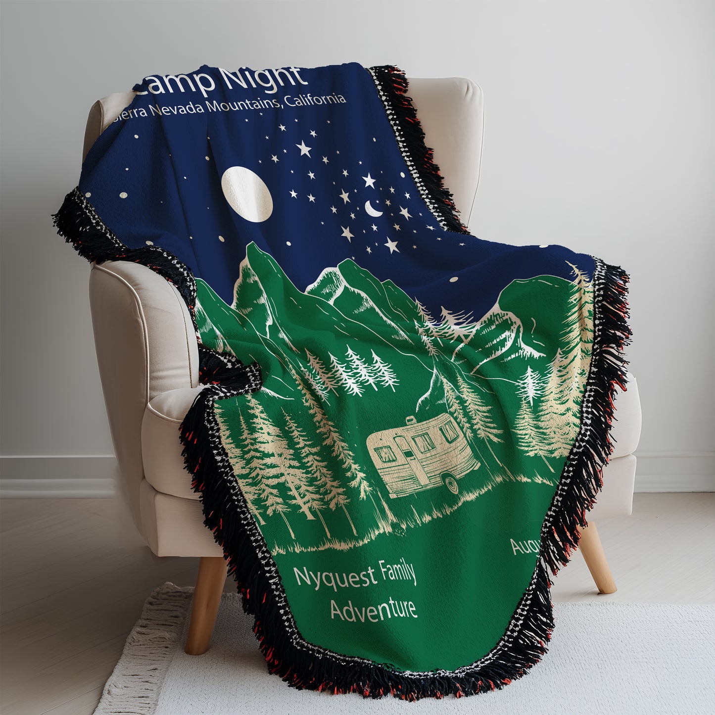 Personalized Camper Night Woven Blanket Custom RV Adventure Gift Throw