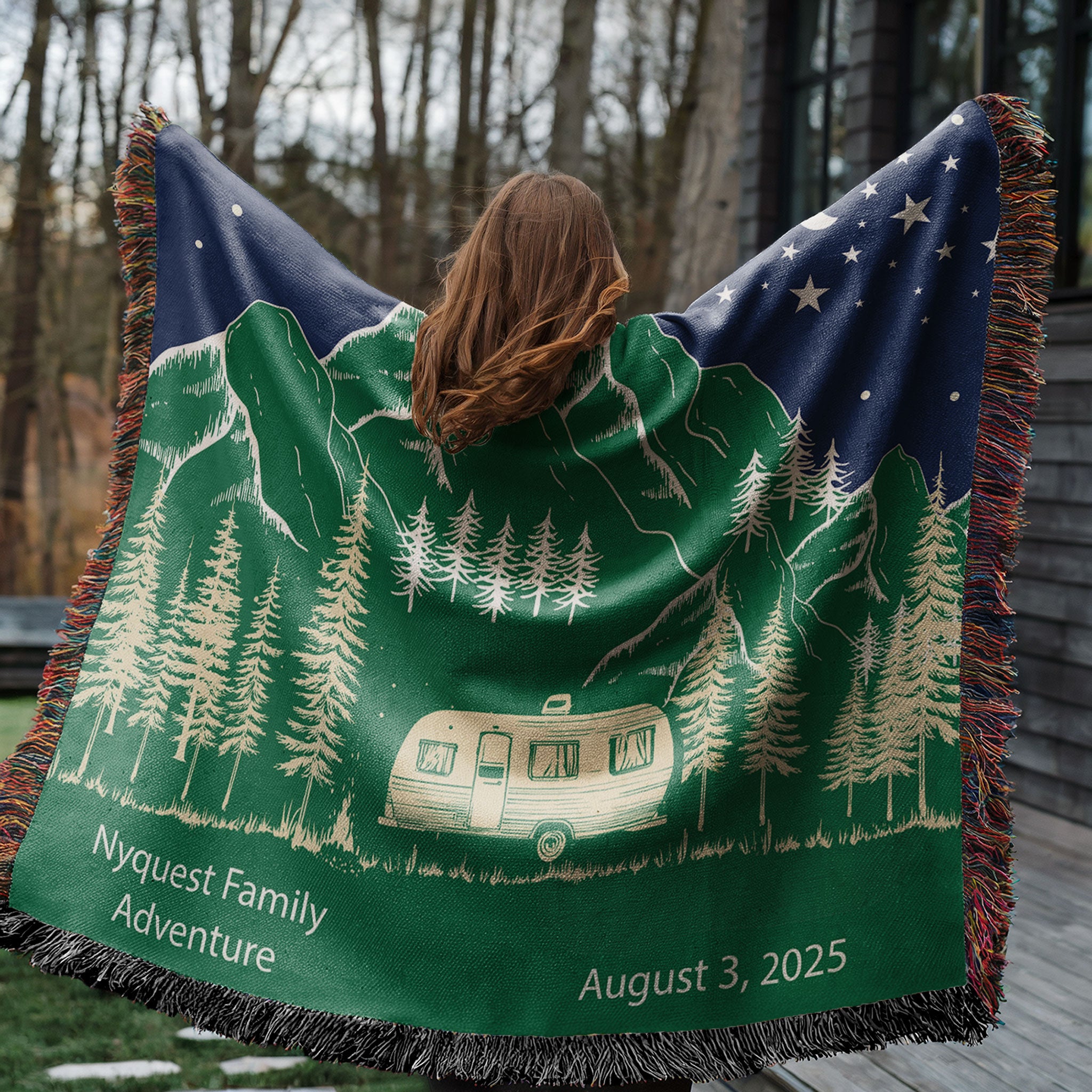 Personalized Camper Night Woven Blanket Custom RV Adventure Gift Throw