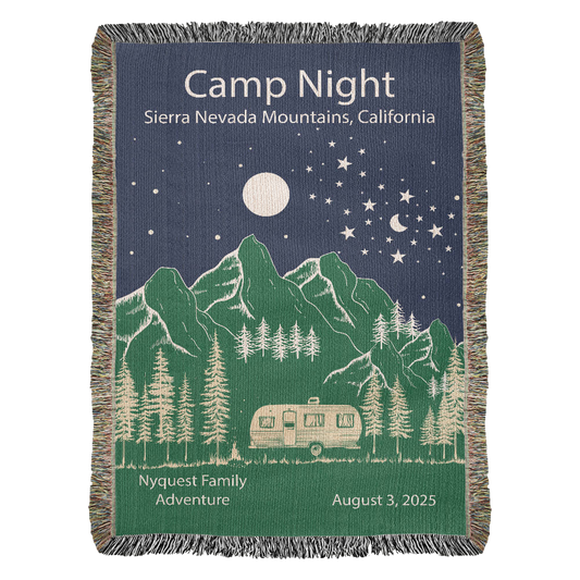 Personalized Camper Night Woven Blanket Custom RV Adventure Gift Throw