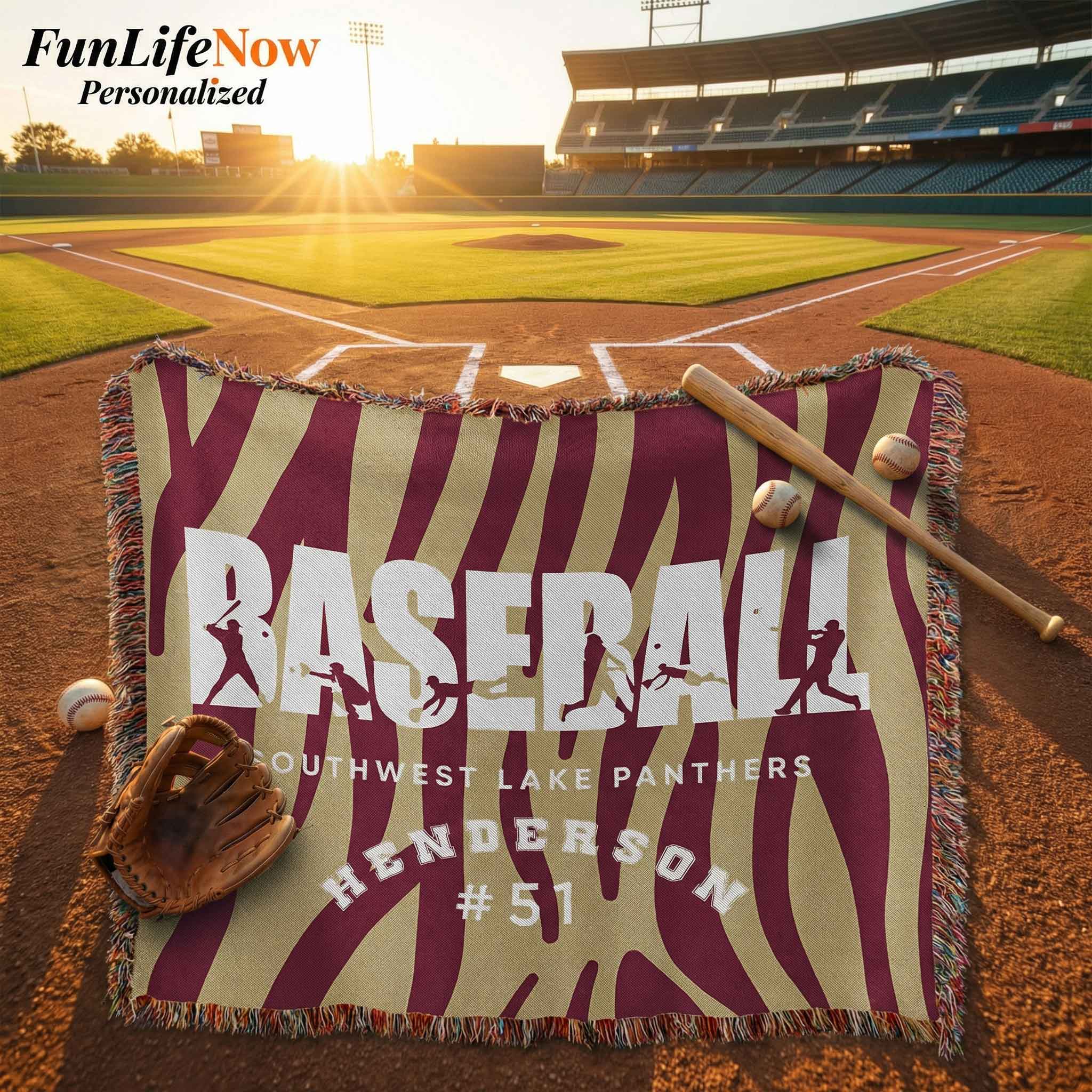 Baseball Player Personalized Woven Blanket – Custom Athlete Gift