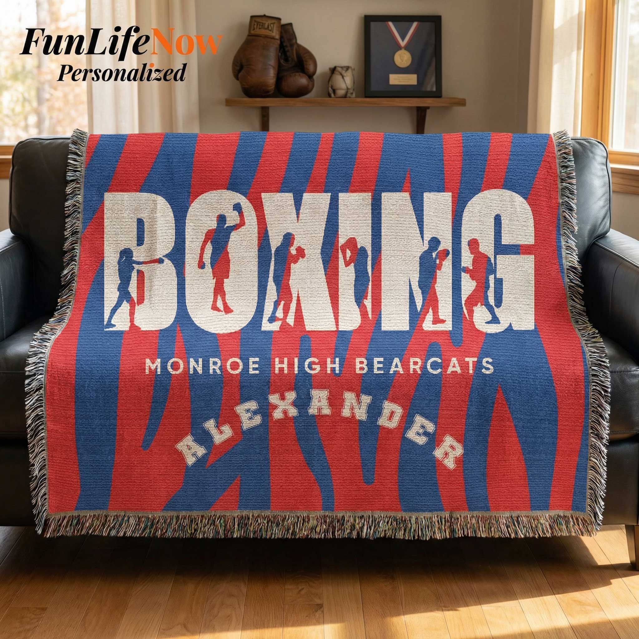 Boxing Personalized Woven Blanket Throw – Custom Boxer Gift