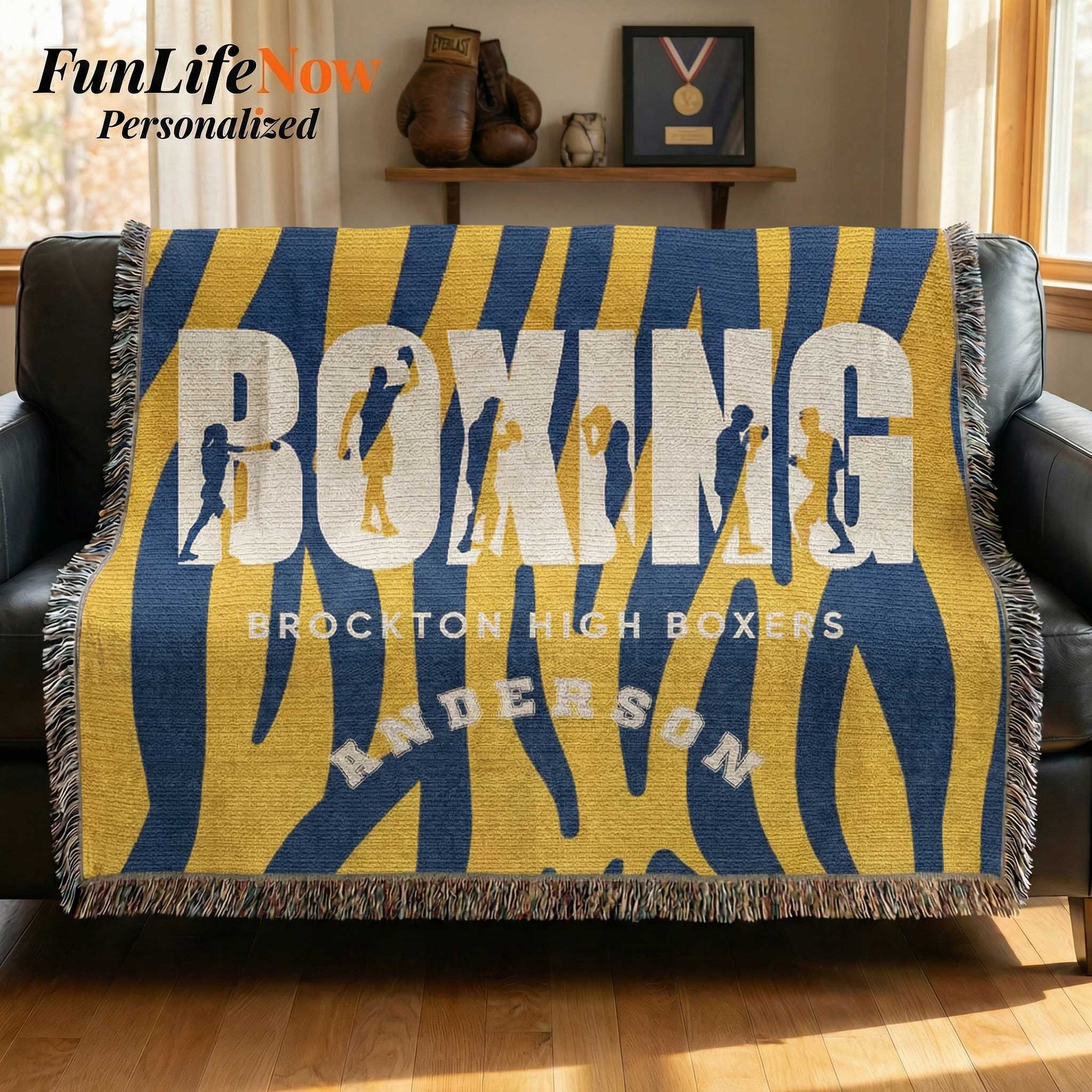 Boxing Personalized Woven Blanket Throw – Custom Boxer Gift