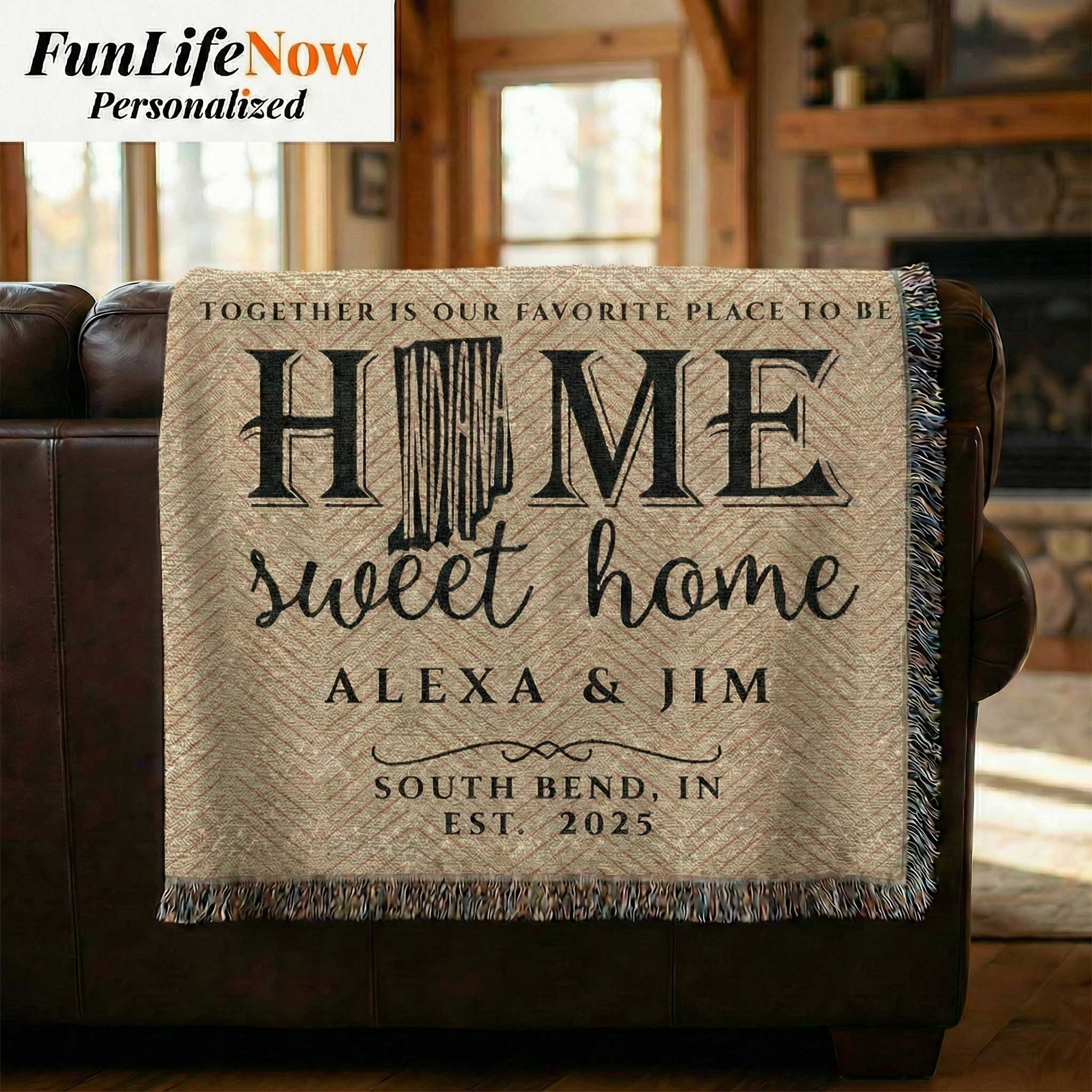 Indiana Personalized State Blanket – Custom Hoosier State Home Throw Gift