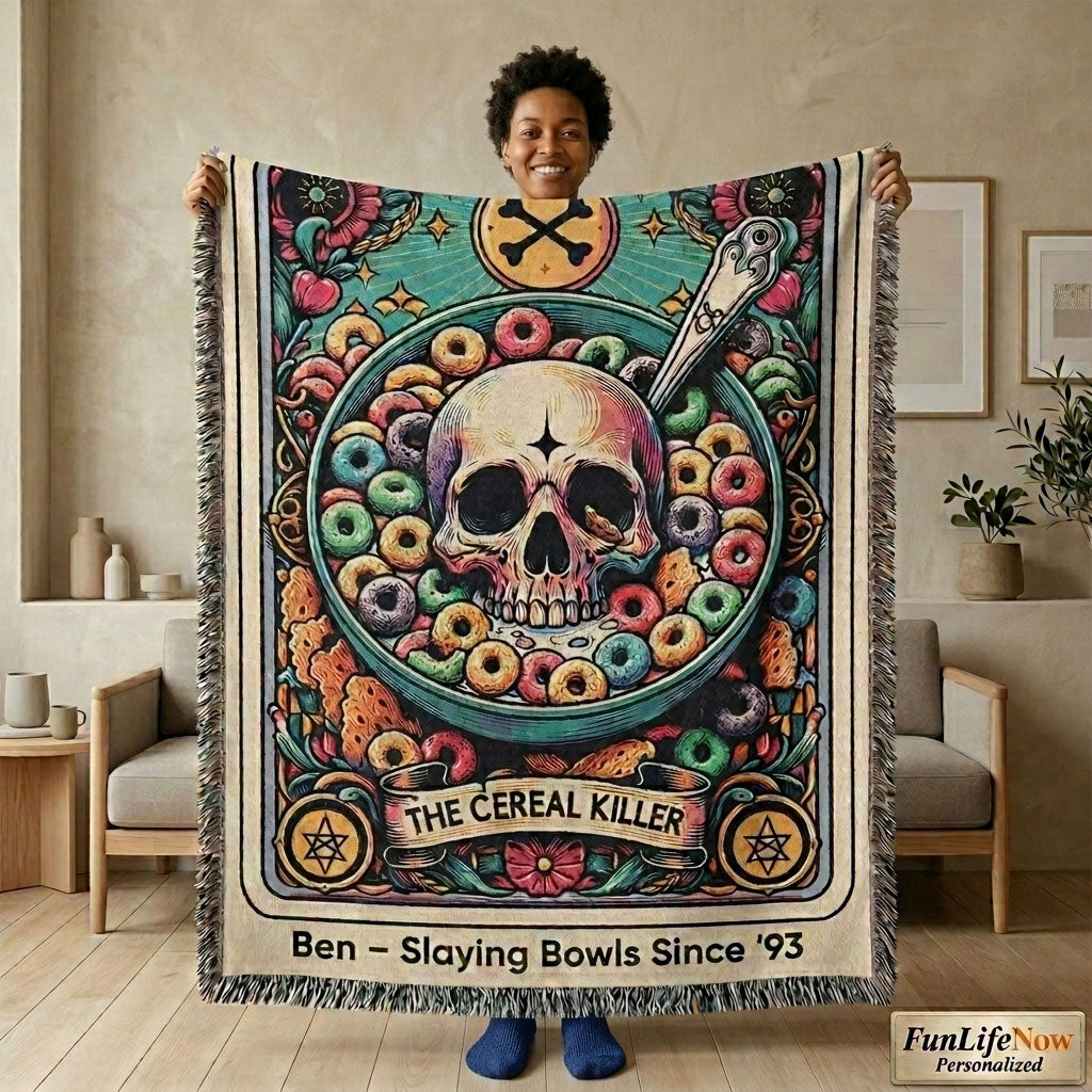 Personalized Cereal Killer Tarot Card Woven Blanket Custom Funny Gift Throw