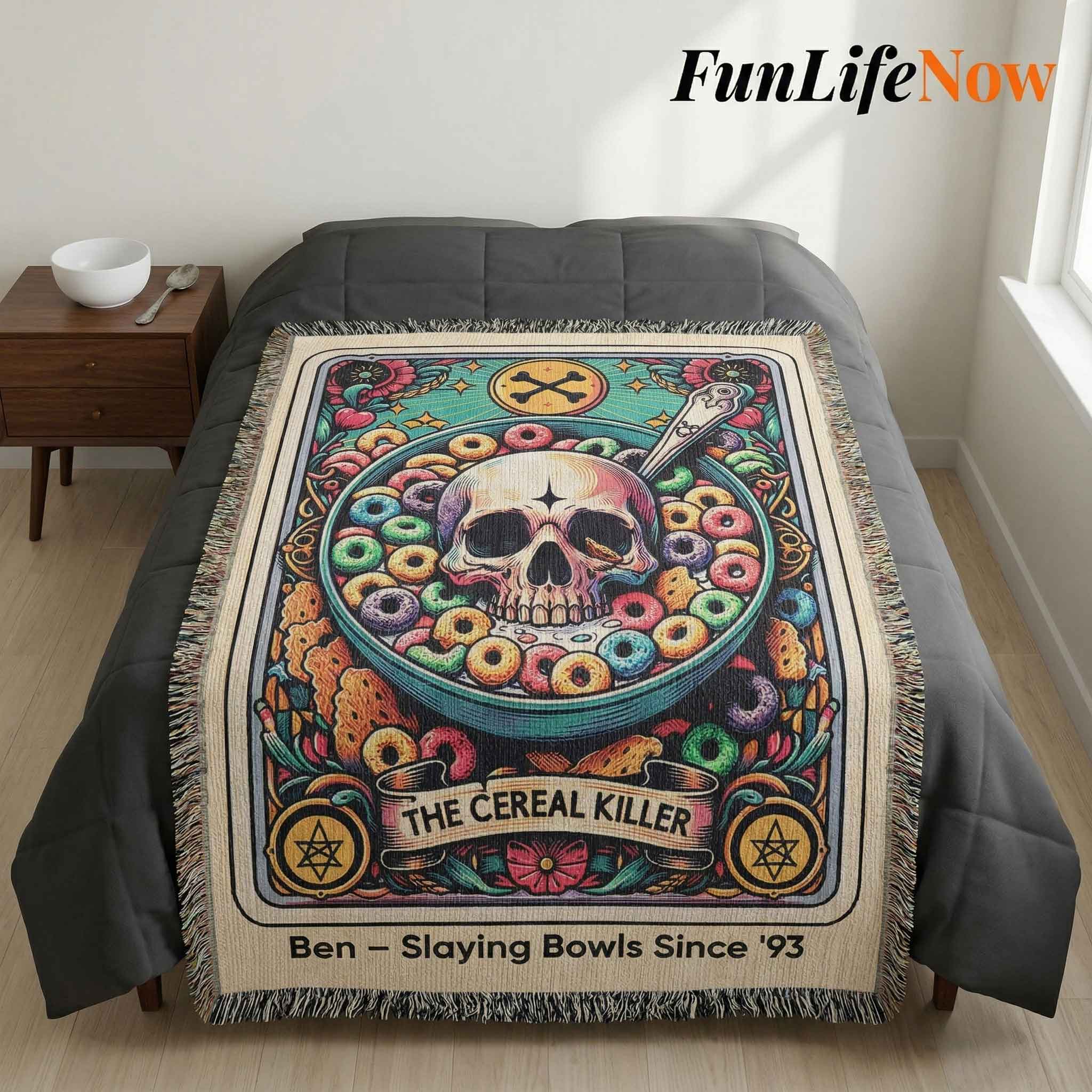 Personalized Cereal Killer Tarot Card Woven Blanket Custom Funny Gift Throw